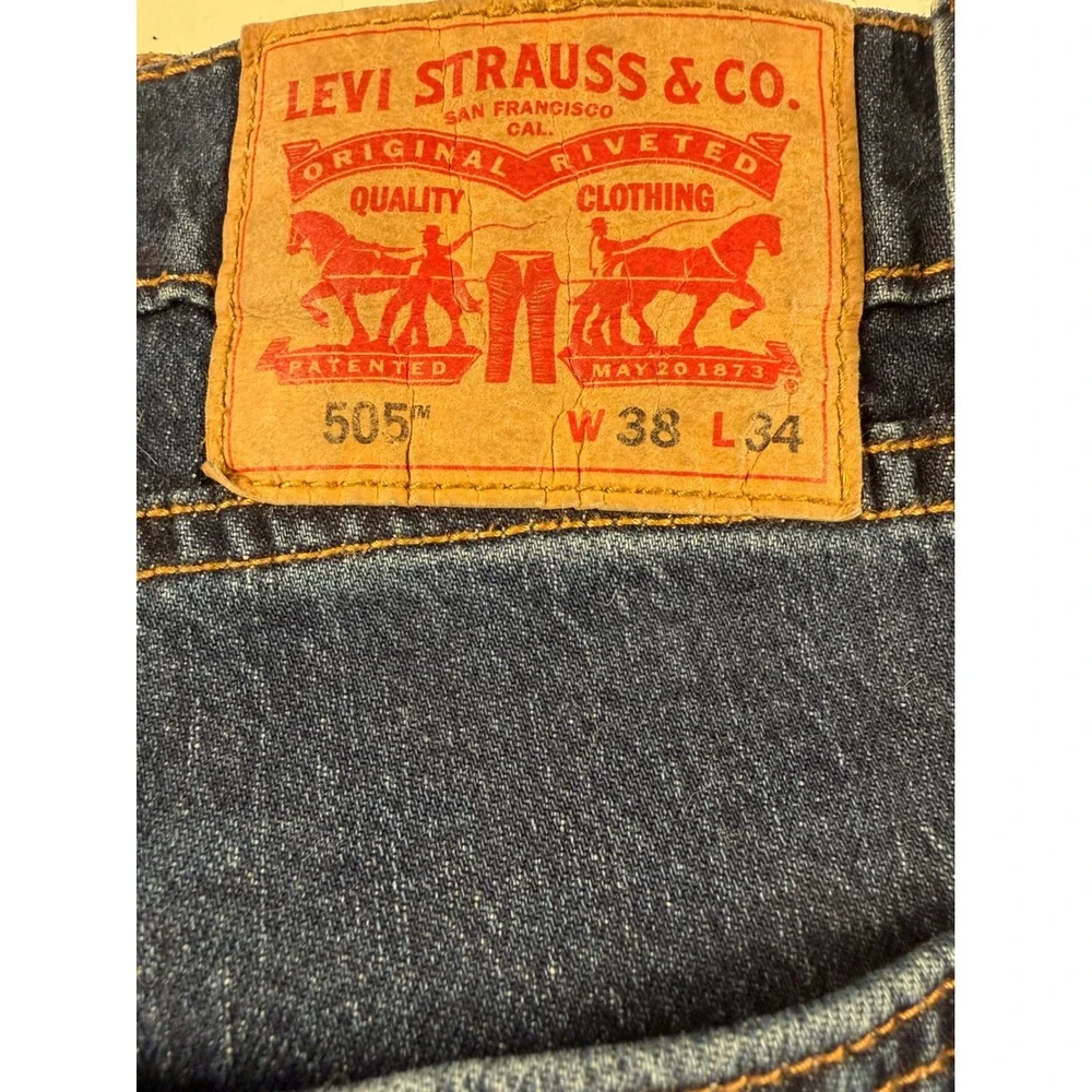 Levis 505 Jeans Mens 38x34 Regular Fit Straight Leg‎ Blue Denim Classic
